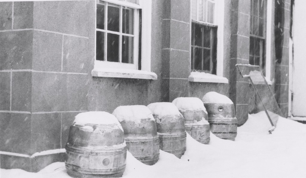 Kegs in winter at Wesleyan 